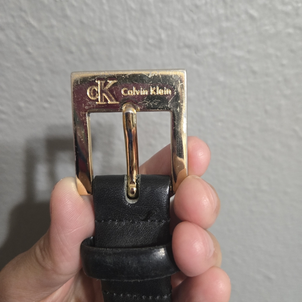 Vintage Calvin Klein Full Grain Black Leather Belt Size Medium
